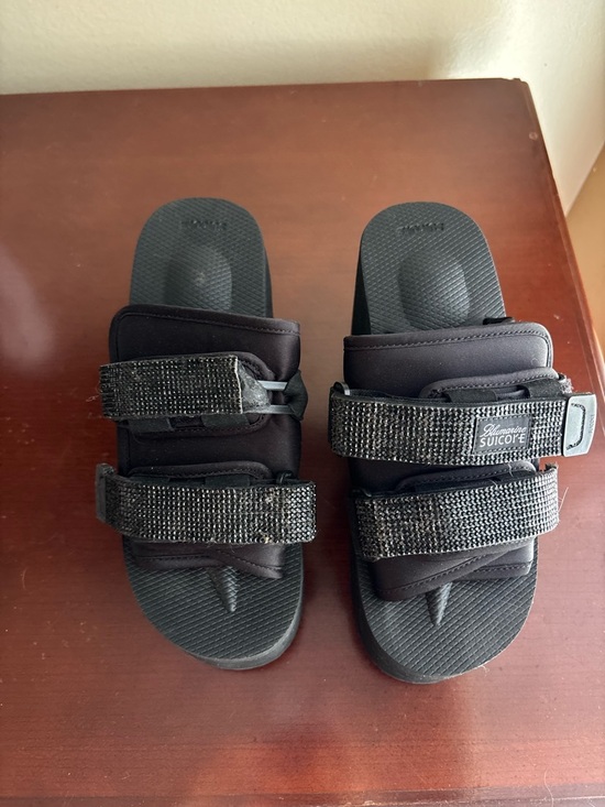 Suicoke Black Platform Slide Sandals with Double Straps main image 2